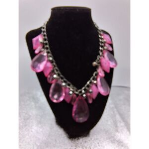 Acrylic Beaded Statement Necklace Pink Fairycore Teardrop Elegant Bohemian